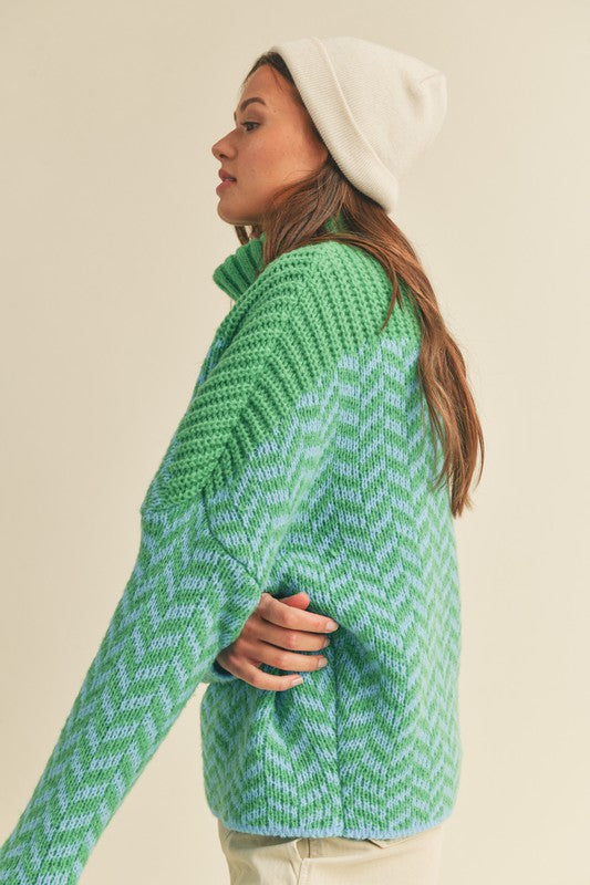 Bright Turtleneck Chevron Knit
