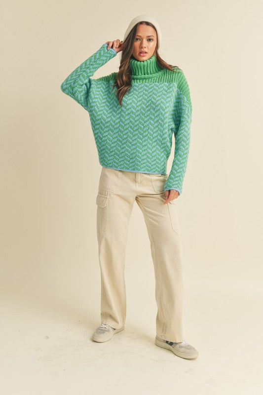 Bright Turtleneck Chevron Knit