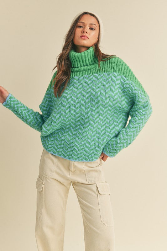 Bright Turtleneck Chevron Knit