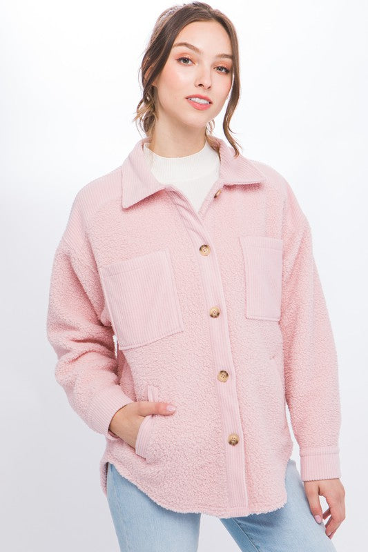 Soft Pink Sherpa Shacket