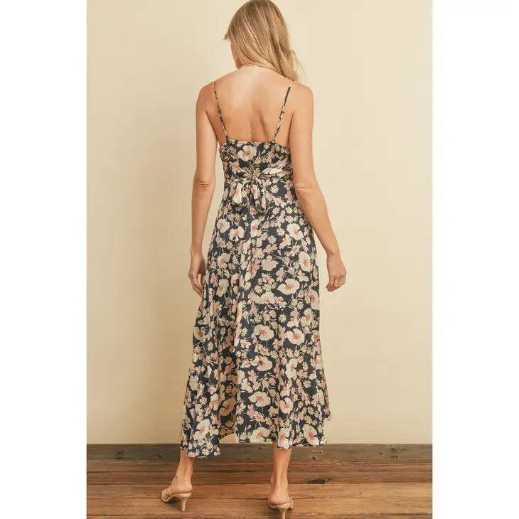 Indigo Mood Tie Back Slit Midi Dress