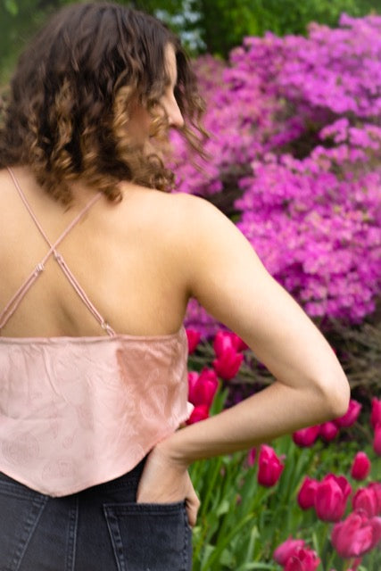 Cowl Neck Fruit Print Satin Cami