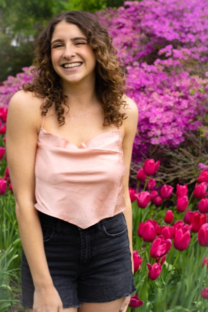 Cowl Neck Fruit Print Satin Cami