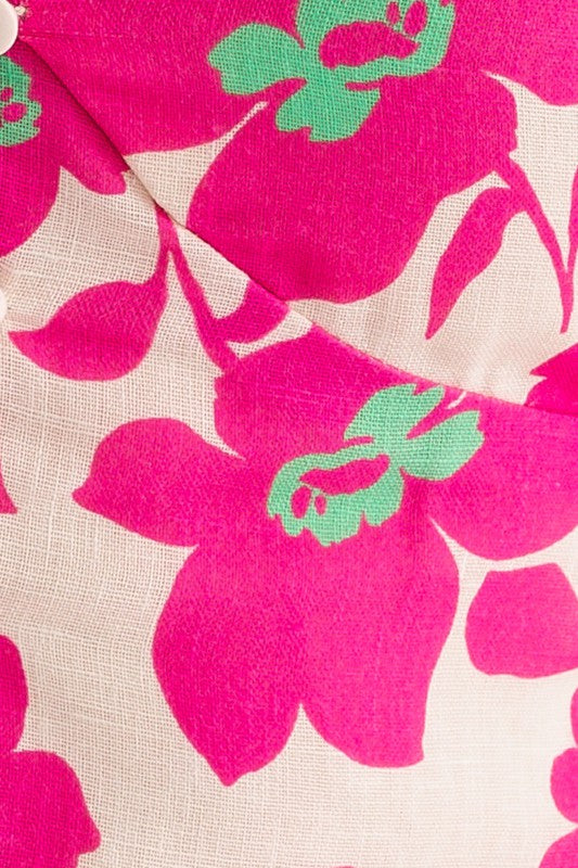 Hot Pink Floral Crop with Criss Cross Tie Back