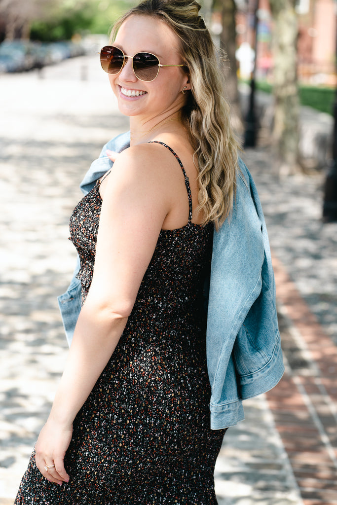 Black Floral Elastic Dress