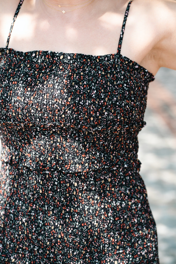 Black Floral Elastic Dress