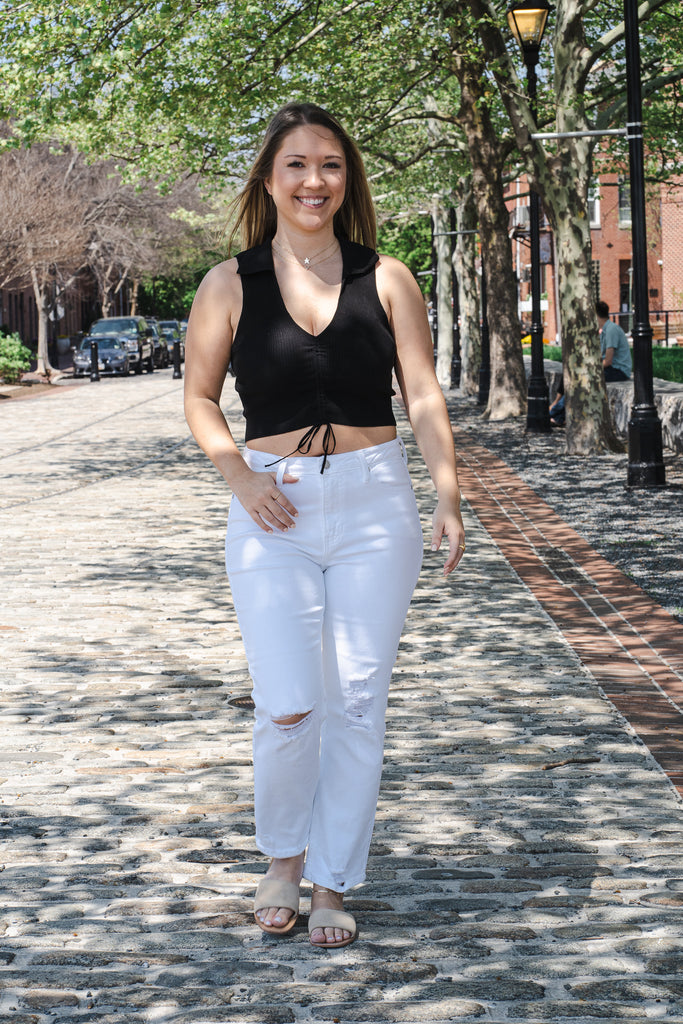 White Distressed Straight Jeans