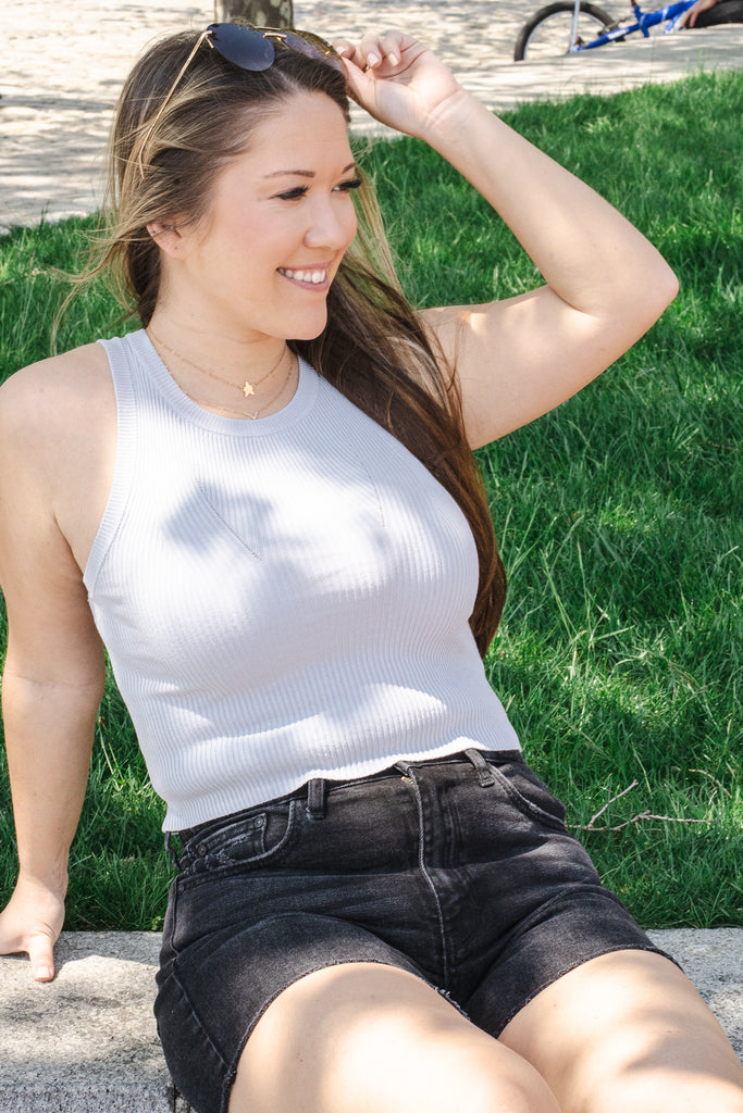 Pinhole Halter Neck Knit Top