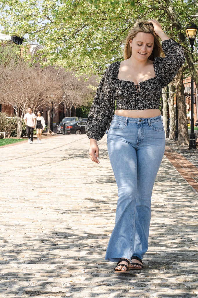 Black Floral Crop - Matching Set