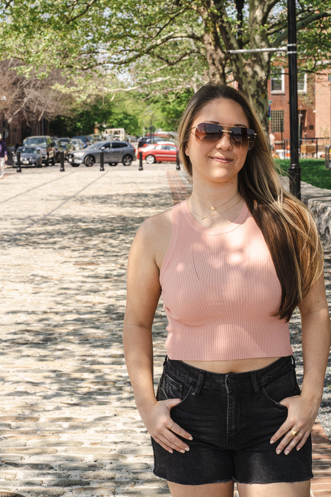 Pinhole Halter Neck Knit Top