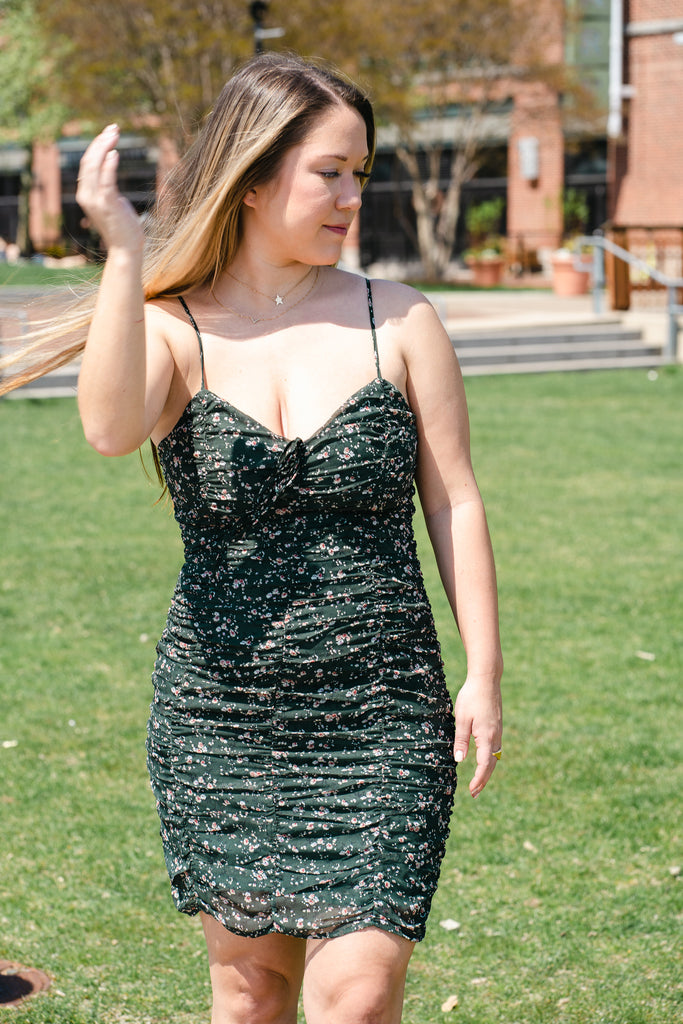Green Floral Spagetti Strap Dress