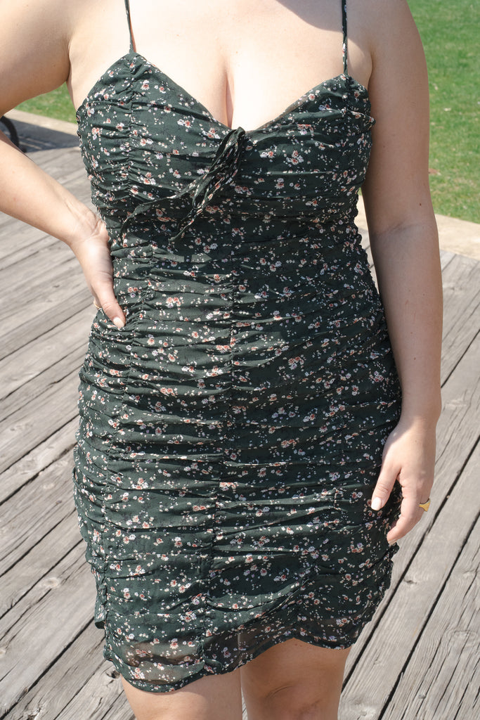 Green Floral Spagetti Strap Dress