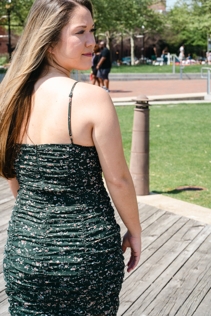 Green Floral Spagetti Strap Dress