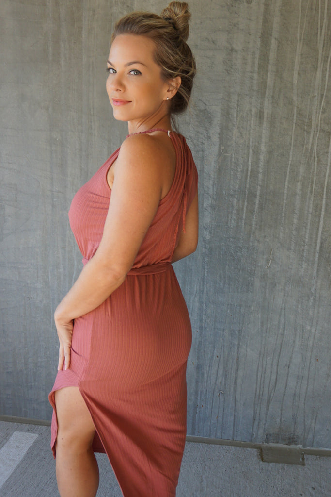 Solid Pointelle Rib Midi Dress