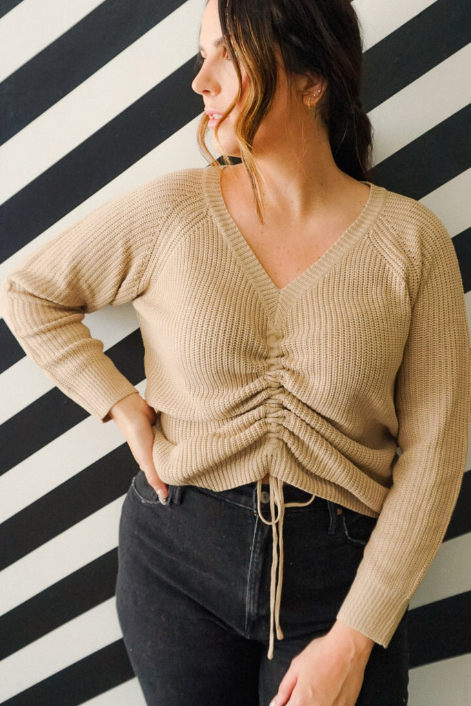 Cozy Ruched Long Sleeve Crop Sweater