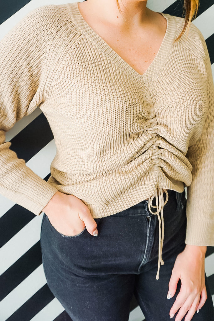 Cozy Ruched Long Sleeve Crop Sweater