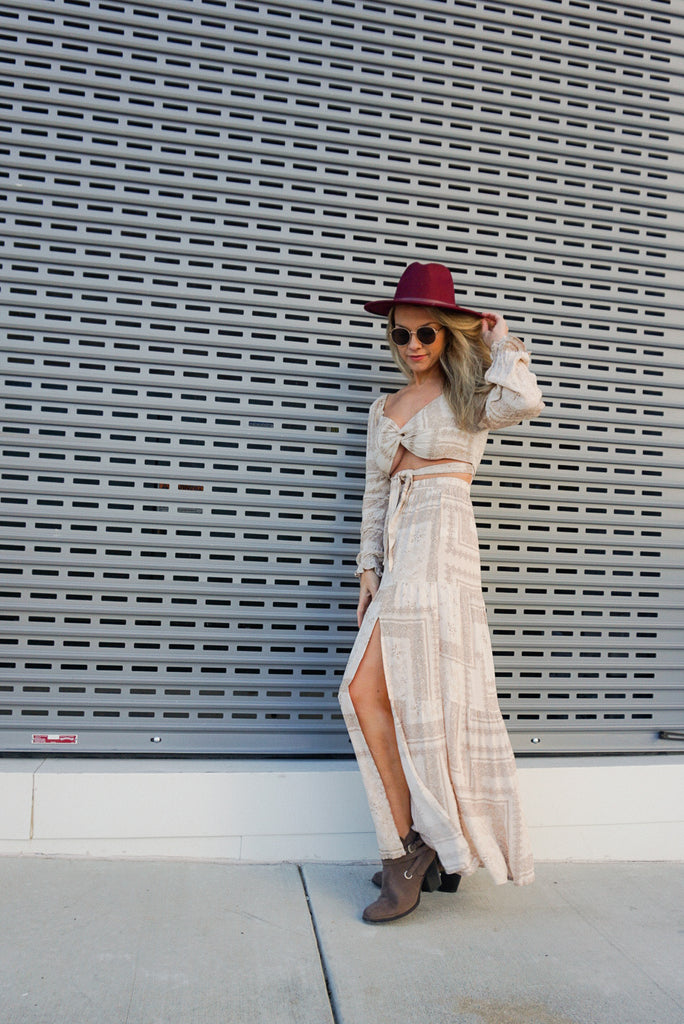 Woven Maxi Skirt with Side Slit