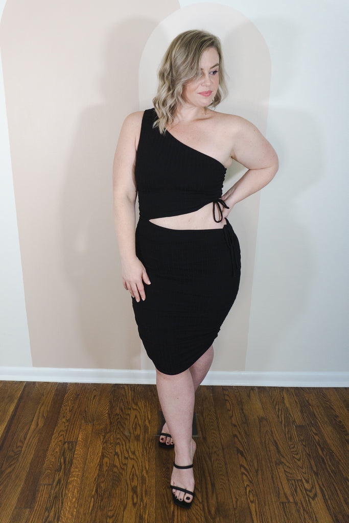 One Shoulder Solid Knit Dress