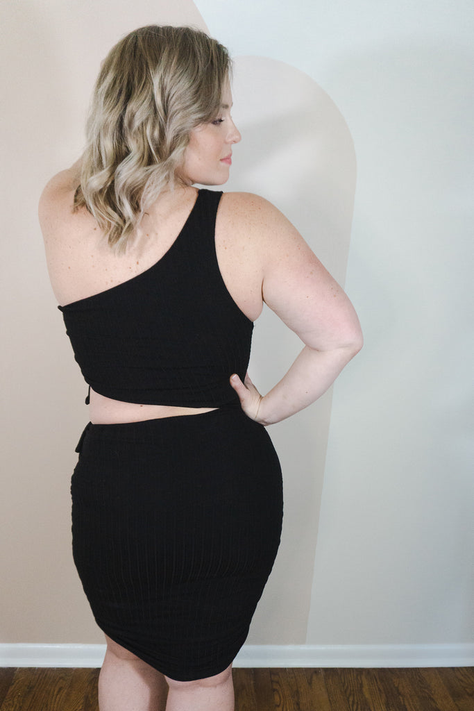 One Shoulder Solid Knit Dress