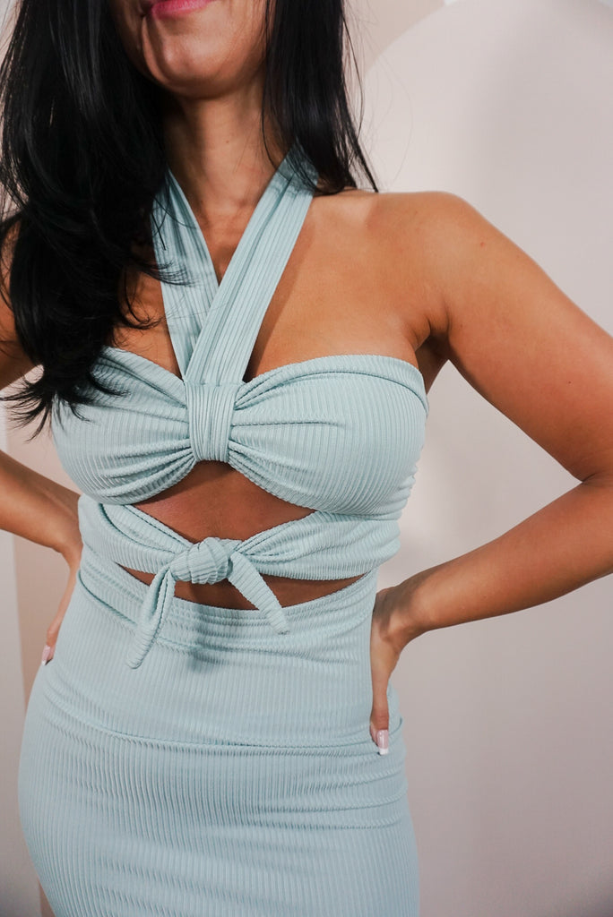 Tie Front Detail Rib Bodycon Dress