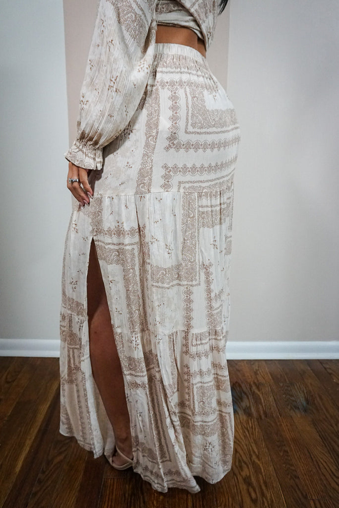 Woven Maxi Skirt with Side Slit