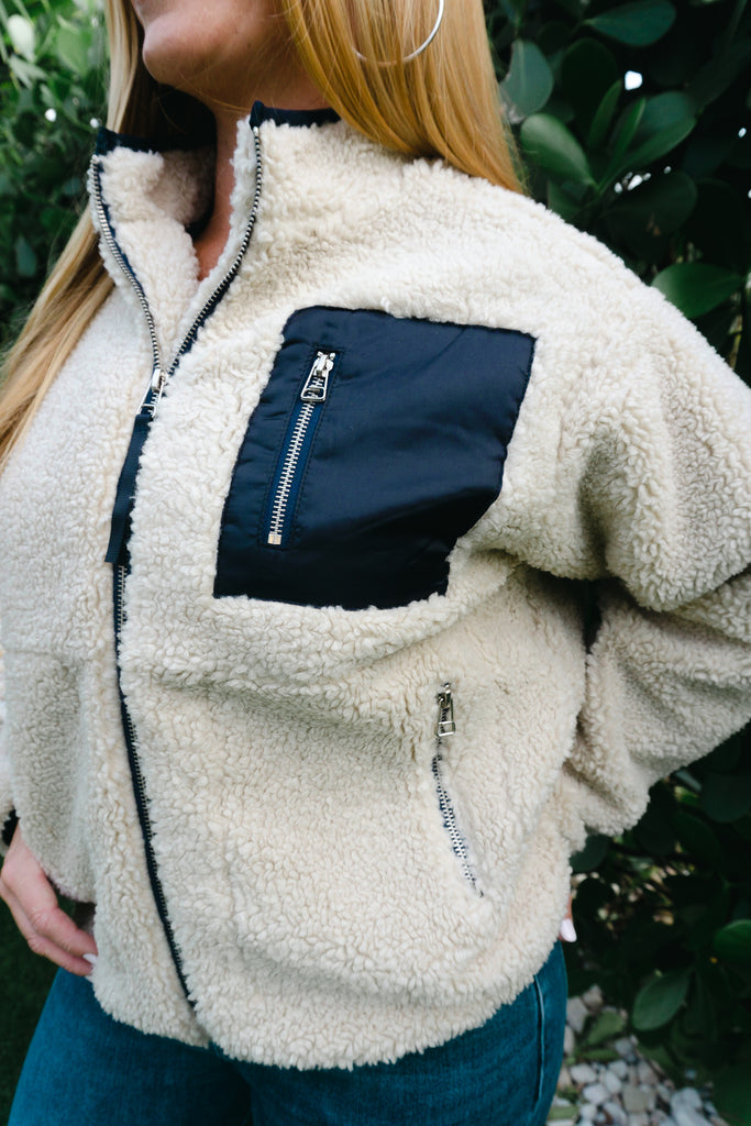 Cream Fuzzy Jacket with Pockets