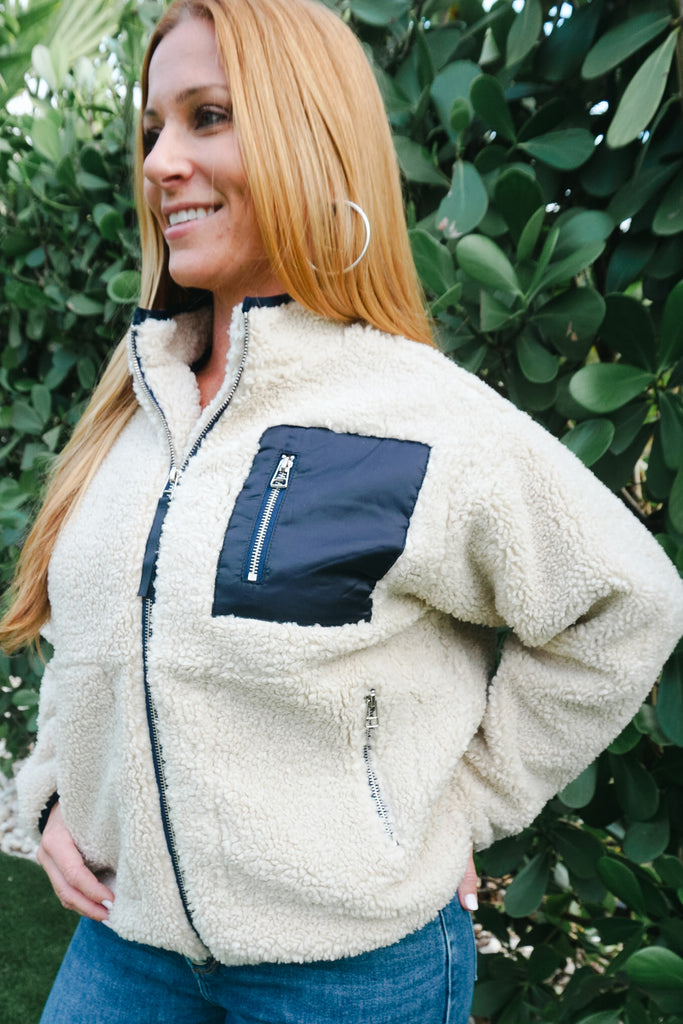 Cream Fuzzy Jacket with Pockets