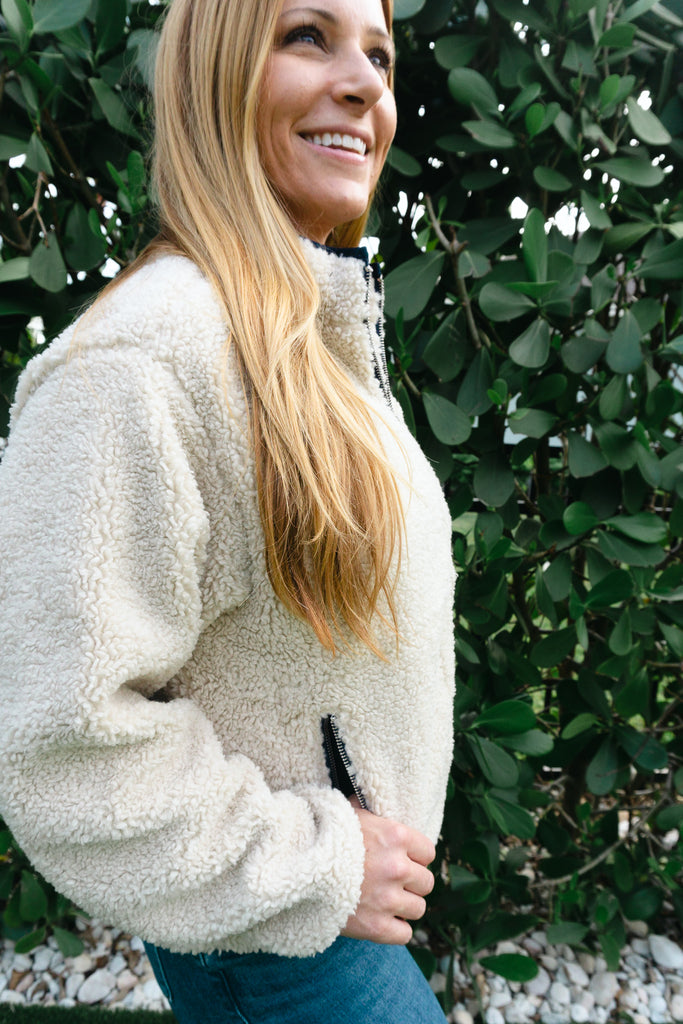 Cream Fuzzy Jacket with Pockets