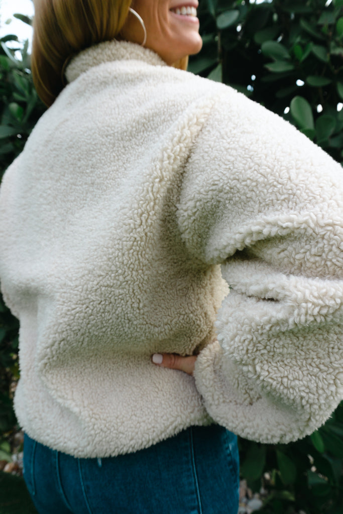 Cream Fuzzy Jacket with Pockets