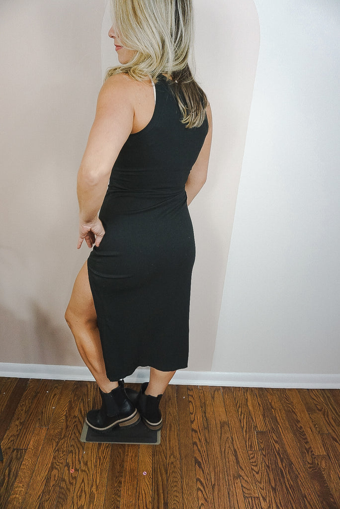 Rib Sleeveless Dress with Side Slit