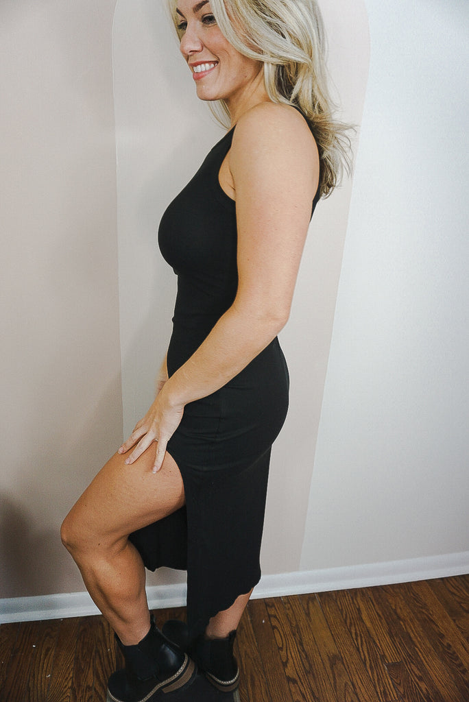 Rib Sleeveless Dress with Side Slit