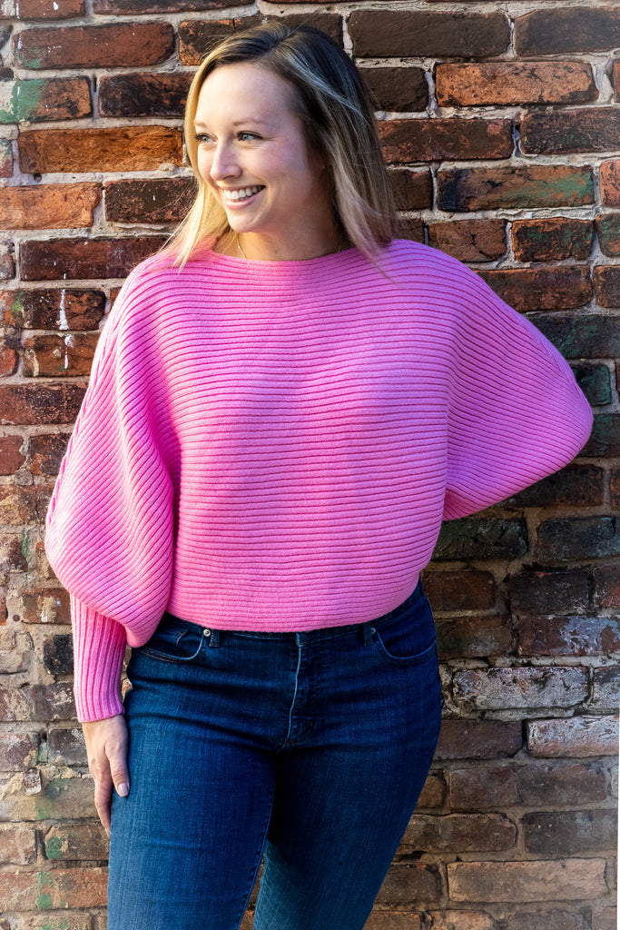 Cropped Lantern Sleeve - Hot Pink