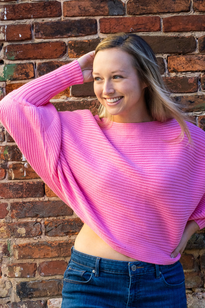 Cropped Lantern Sleeve - Hot Pink