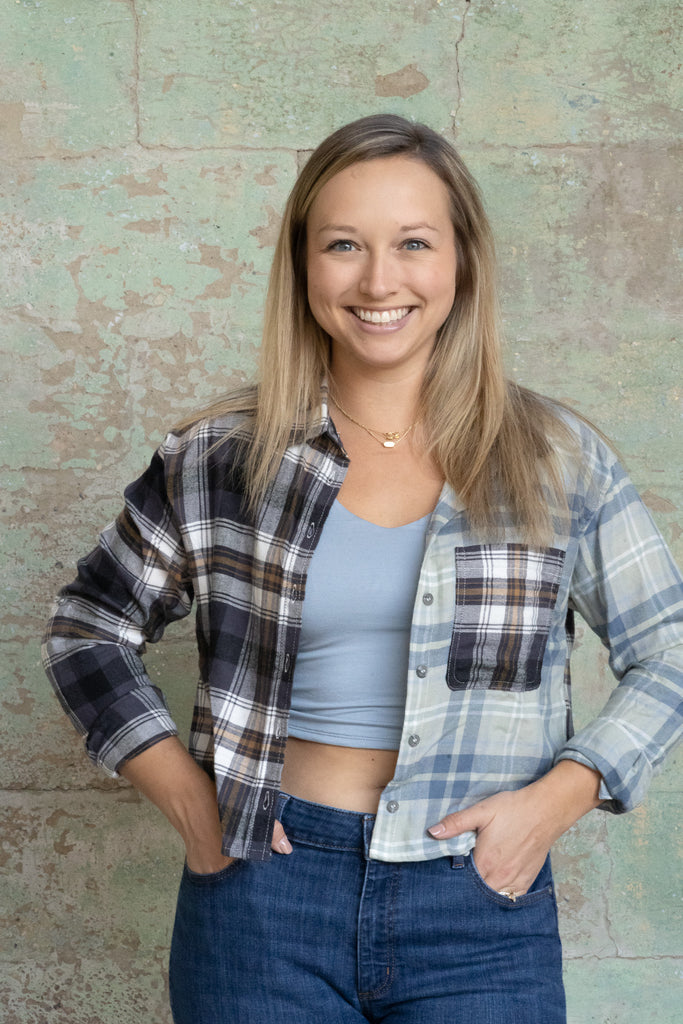 Split Blue Plaid Cropped Flannel