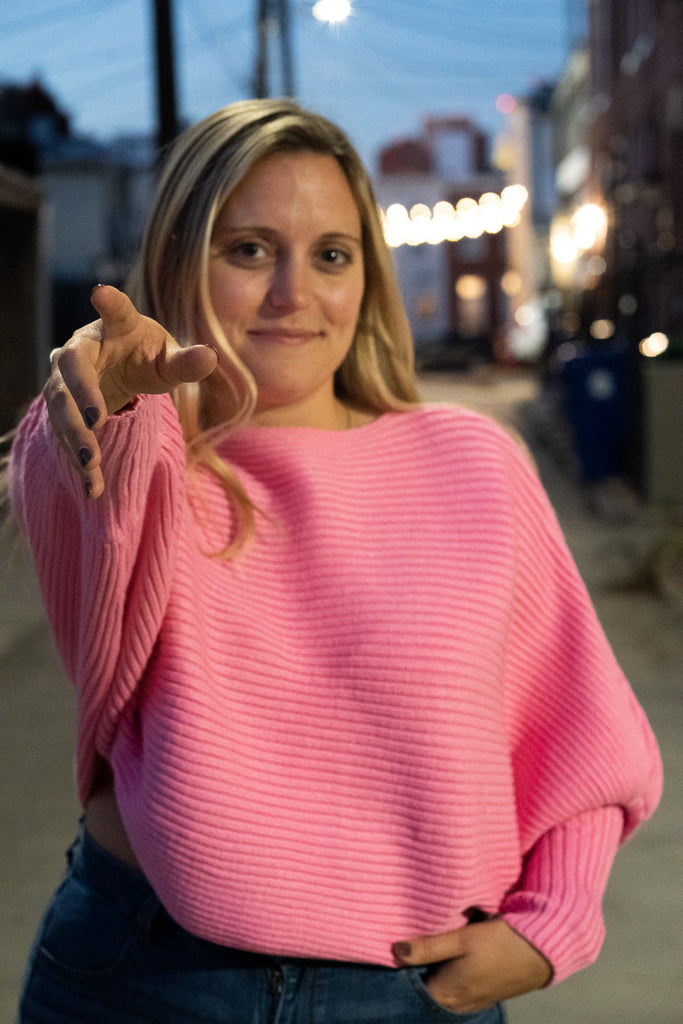 Cropped Lantern Sleeve - Hot Pink