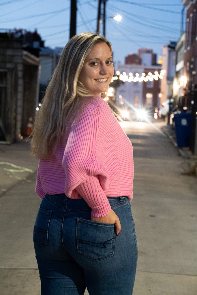 Cropped Lantern Sleeve - Hot Pink