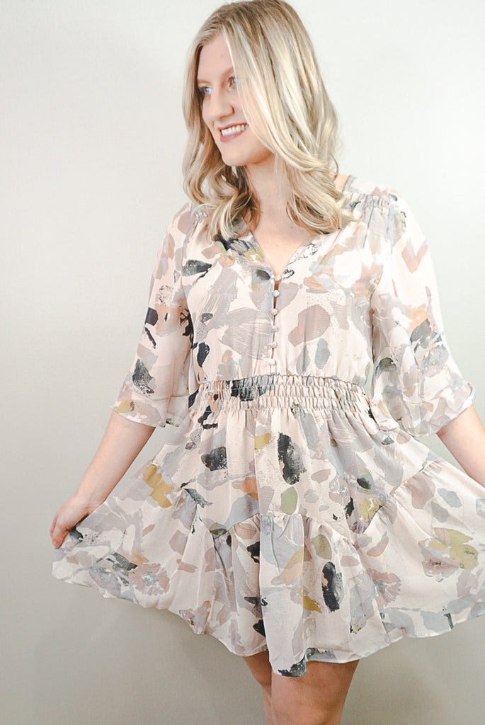 Watercolor Floral Ruffle Dress