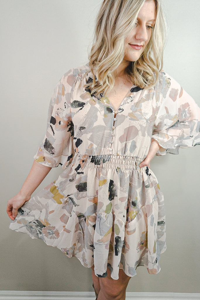 Watercolor Floral Ruffle Dress