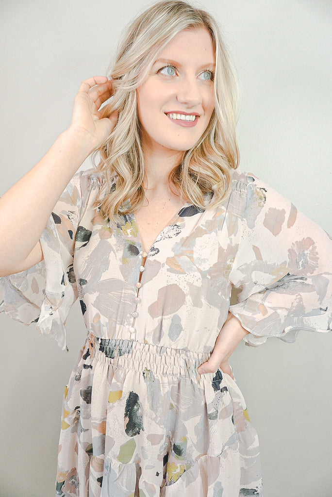 Watercolor Floral Ruffle Dress