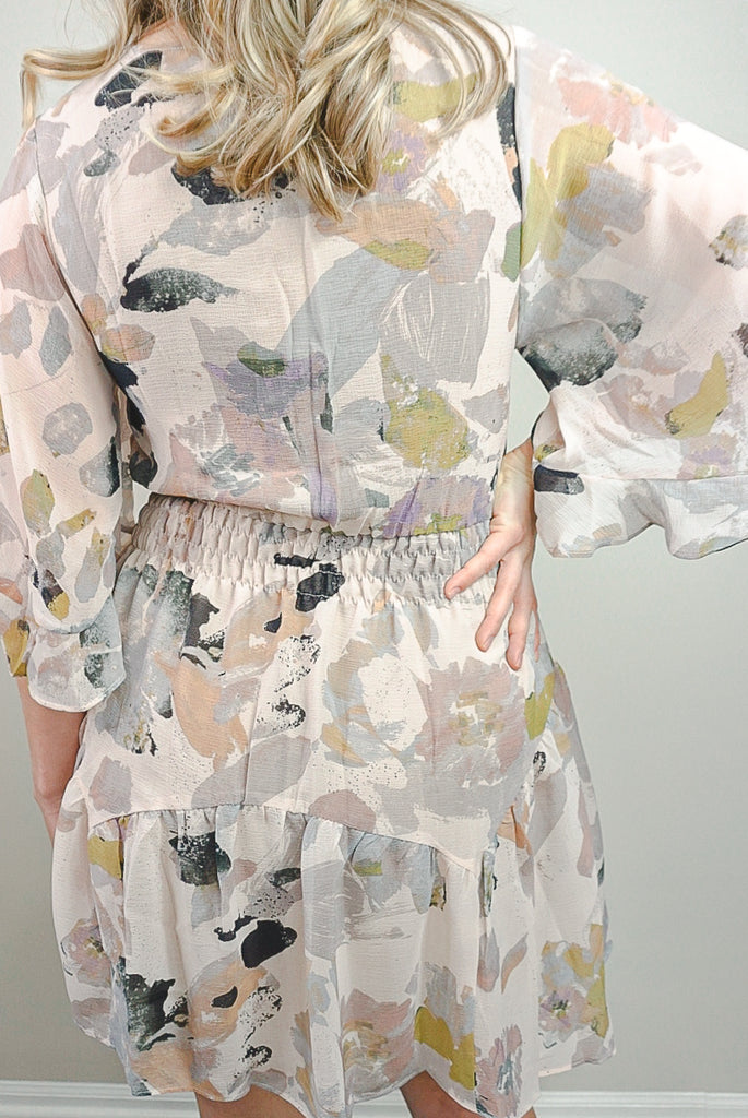 Watercolor Floral Ruffle Dress