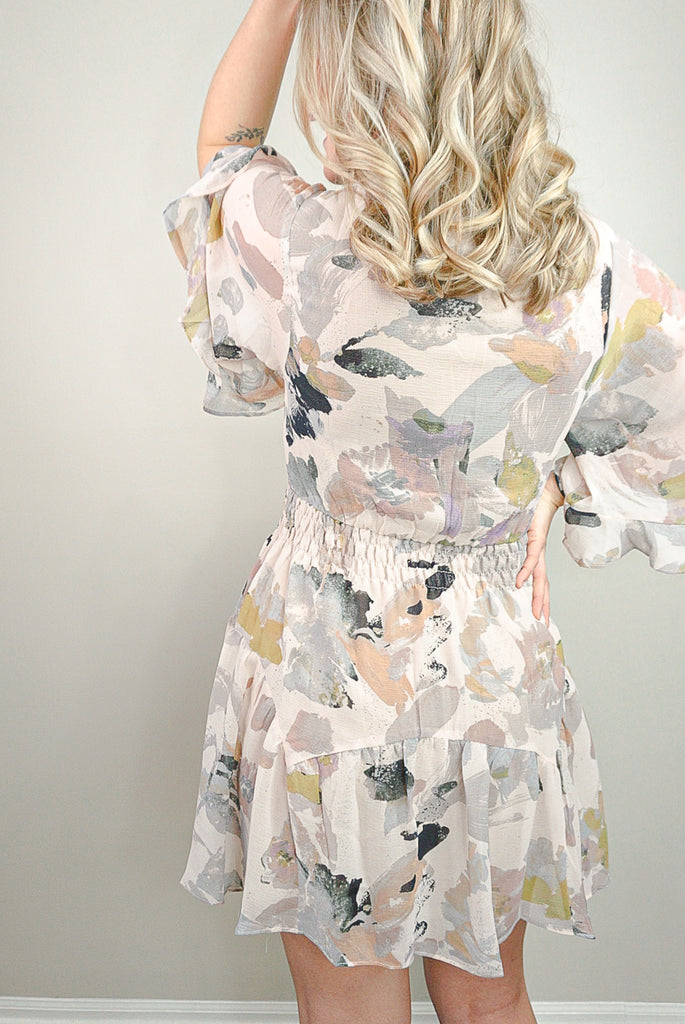 Watercolor Floral Ruffle Dress