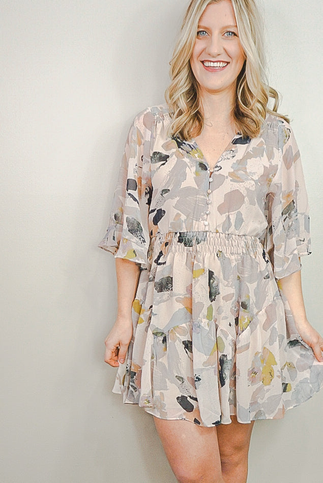 Watercolor Floral Ruffle Dress