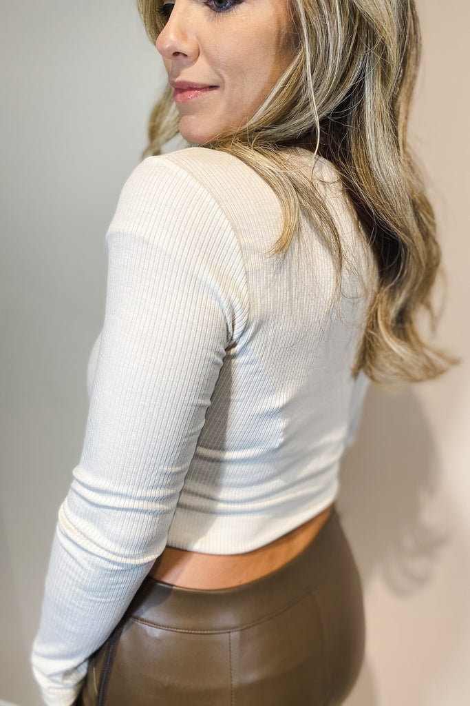 Cut-Out Cream Long-Sleeve Shirt
