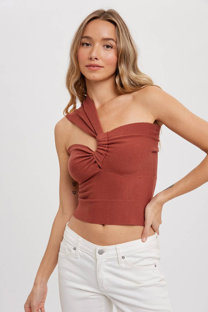 Asymmetric One Shoulder Knit Top