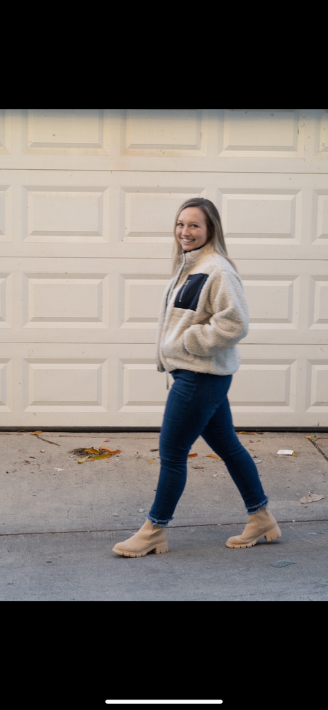 Cream Fuzzy Jacket with Pockets
