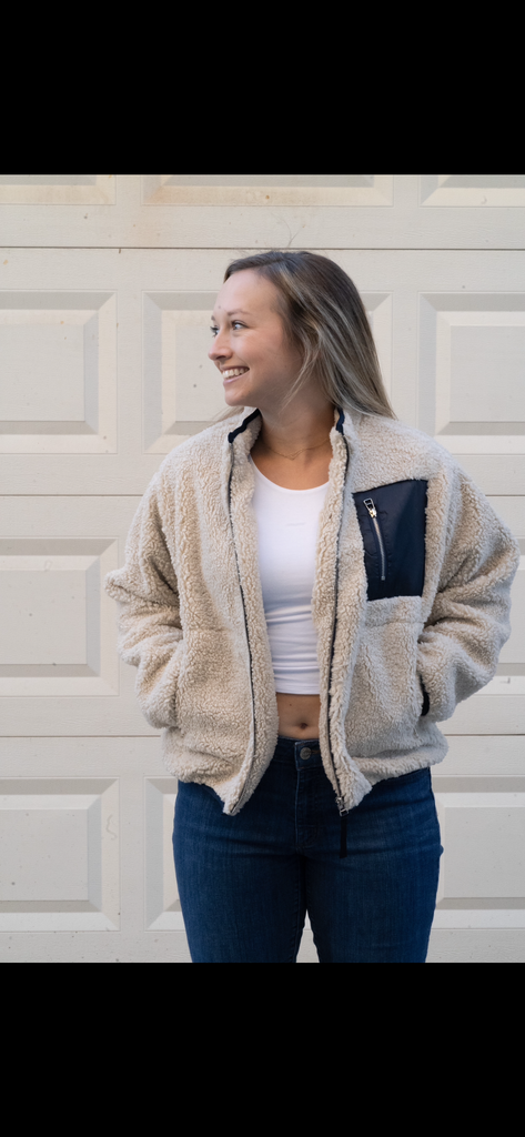 Cream Fuzzy Jacket with Pockets