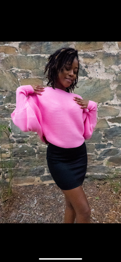 Cropped Lantern Sleeve - Hot Pink