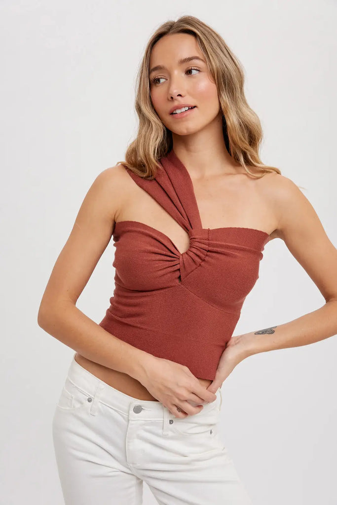 Asymmetric One Shoulder Knit Top
