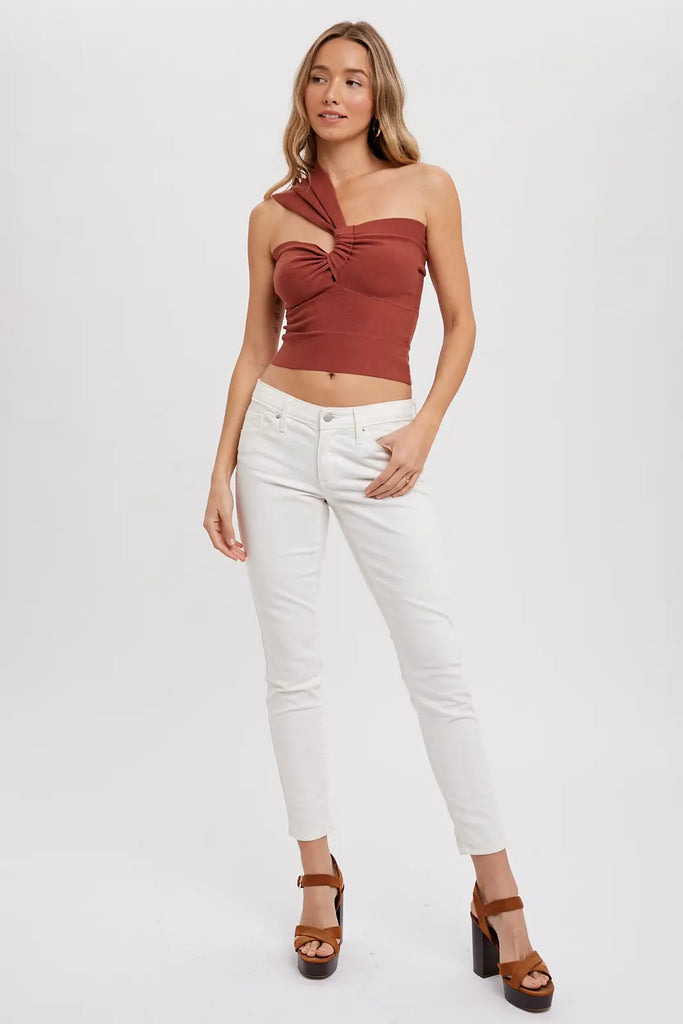 Asymmetric One Shoulder Knit Top