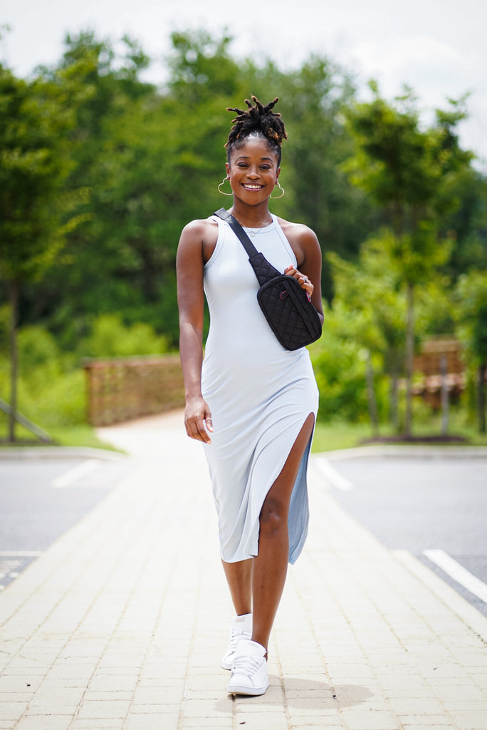 Rib Sleeveless Dress with Side Slit